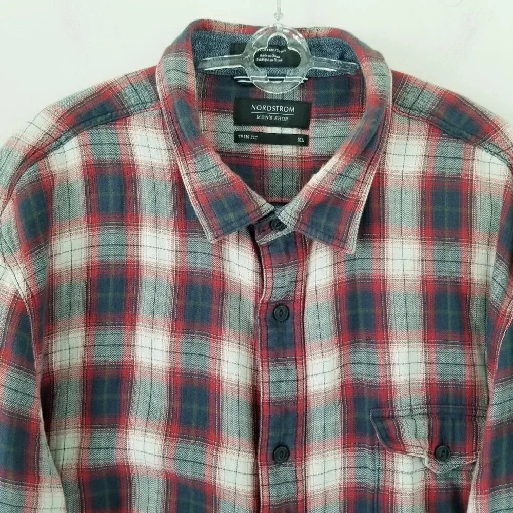 Nordstrom Men's Shop Size XL Trim Fit Classic Plaid Farm Shirt Grunge Western